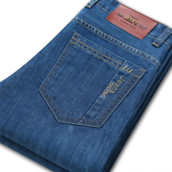 ພາກຮຽນ spring ແລະດູໃບໄມ້ລົ່ນສະບັບພາສາວ່າງຂອງຜູ້ຊາຍ jeans ທຸລະກິດບາດເຈັບແລະບວກ velvet ສູງ waisted ບໍ່ງ່າຍດາຍຊື່ Slim ເດີ່ນໃຫຍ່ trousers ຊື່