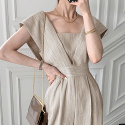 Korean chic summer retro niche square collar sleeveless high waist slim loose wide leg suit jumpsuit trousers for women