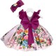 ເດັກນ້ອຍເອີຣົບແລະອາເມລິກາຂອງ dress skirt ພິມ V-back bow ແມ່ຍິງວັນເດືອນປີເກີດທໍາອິດ princess skirt dress ຂອງເດັກຍິງ