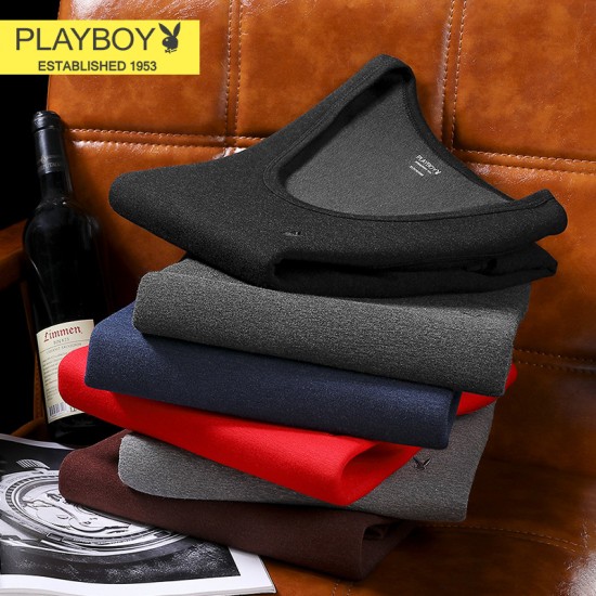 ເສື້ອກັນໜາວຜູ້ຊາຍ Playboy ເສື້ອຢືດ velvet thickened inner wear trendy winter cotton top tight bottoming shirt